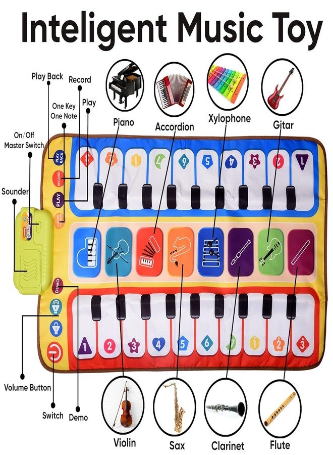JOLYMIT Double-Sided Musical Piano Mat for Kids - 80 X 50 cm Large Touch Dance Carpet with Sounds & Keyboard, Educational Toy for Toddlers 1-6 - Image 3